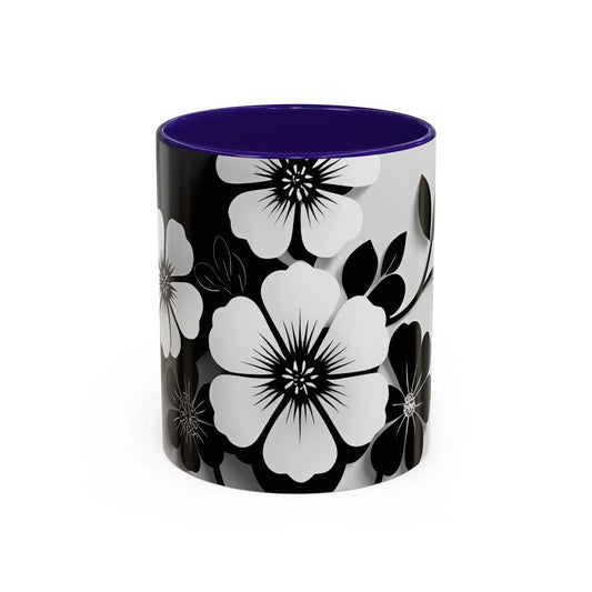 Floral Black & White Monochrome Ceramic Mug – 11oz & 15oz - KarArmDesign