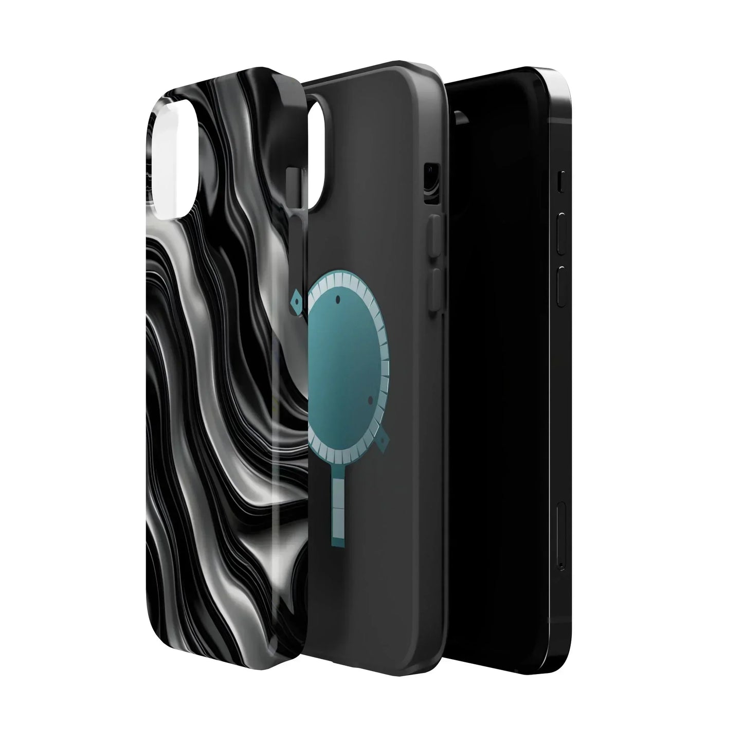 Wavy Illusion Black & Silver MagSafe® Tough Phone Case - KarArmDesign