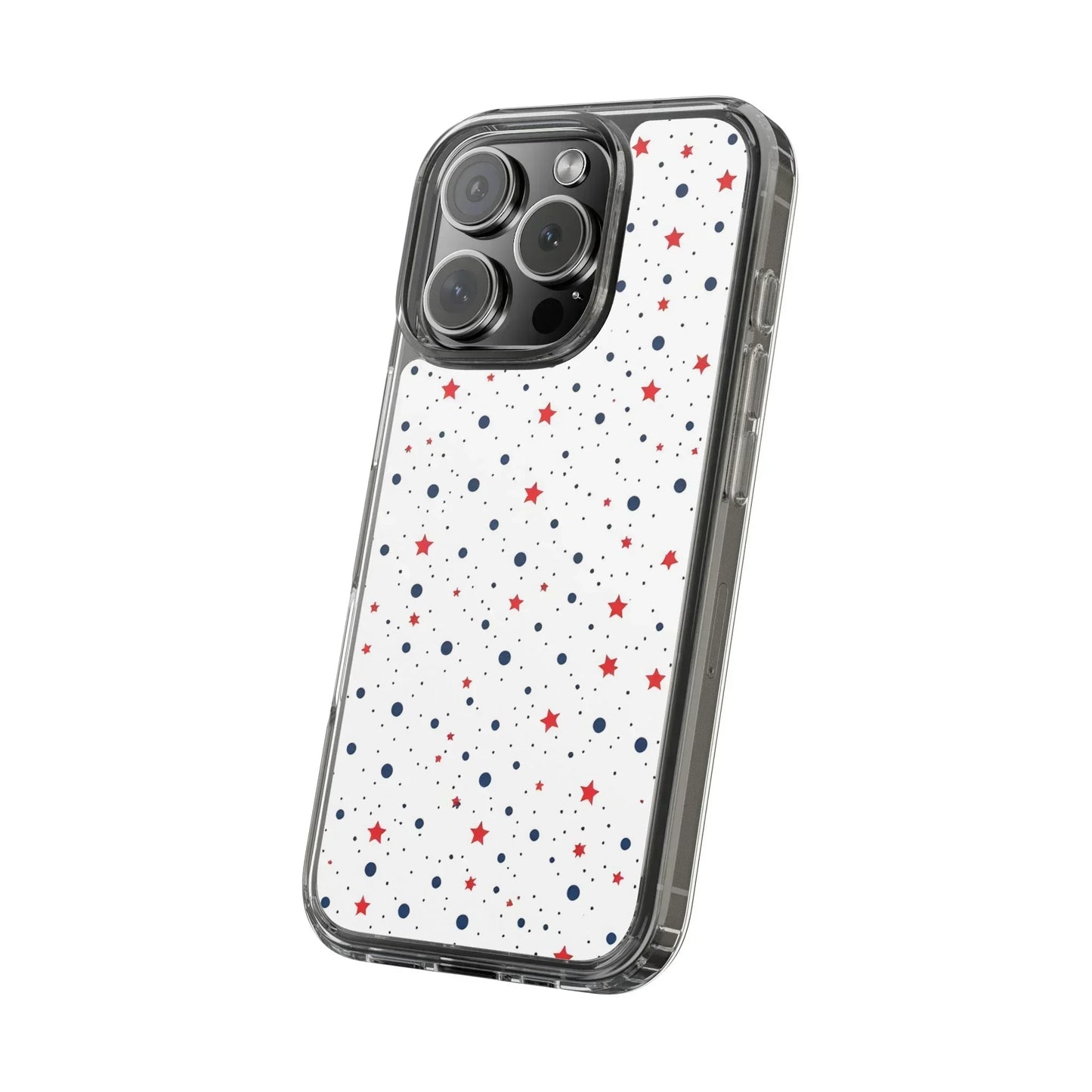 White Phone Case with Red Stars and Blue Polka Dots for iPhone and Galaxy - KarArmDesign