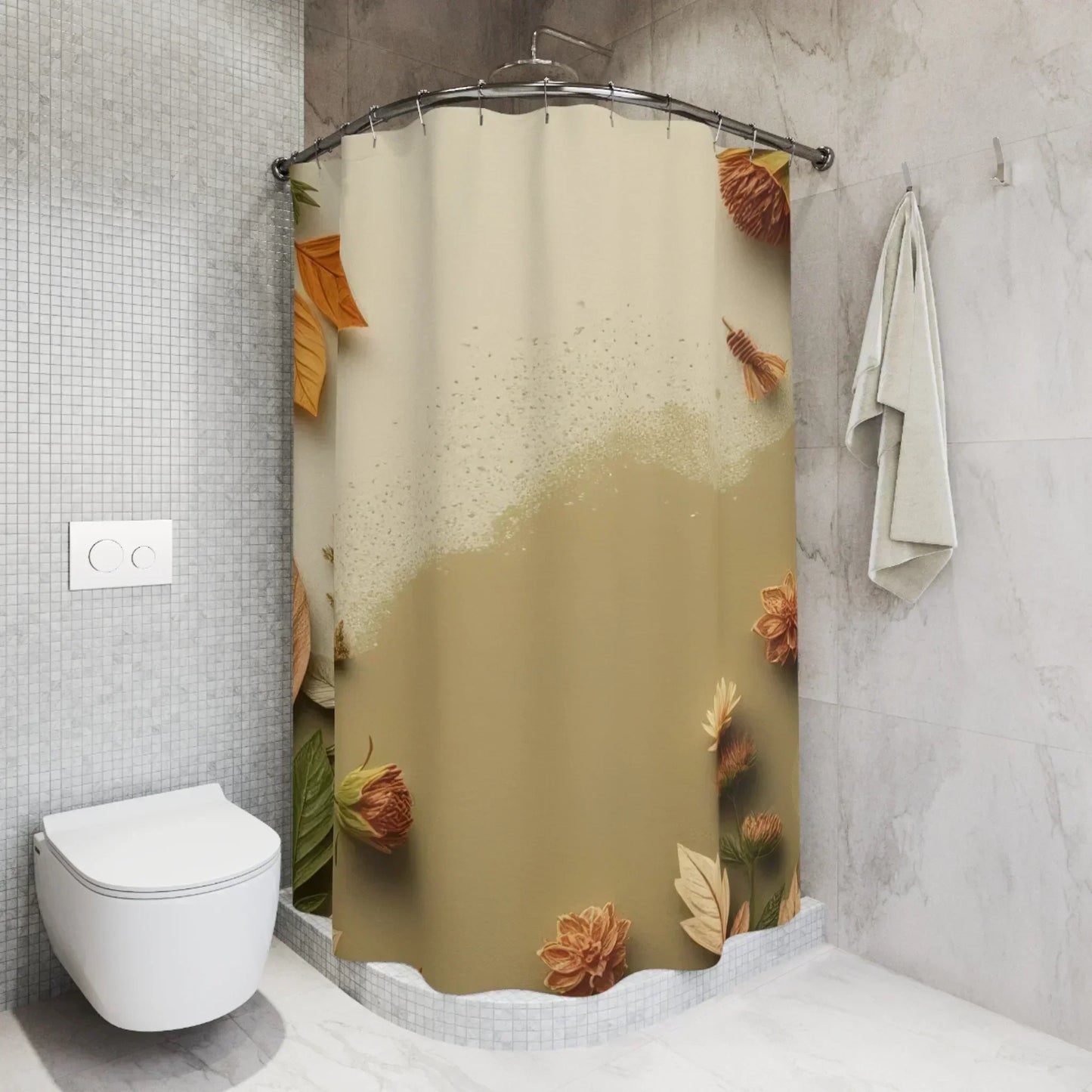 Autumn Leaves & Floral Border Waterproof Fabric Shower Curtain - KarArmDesign