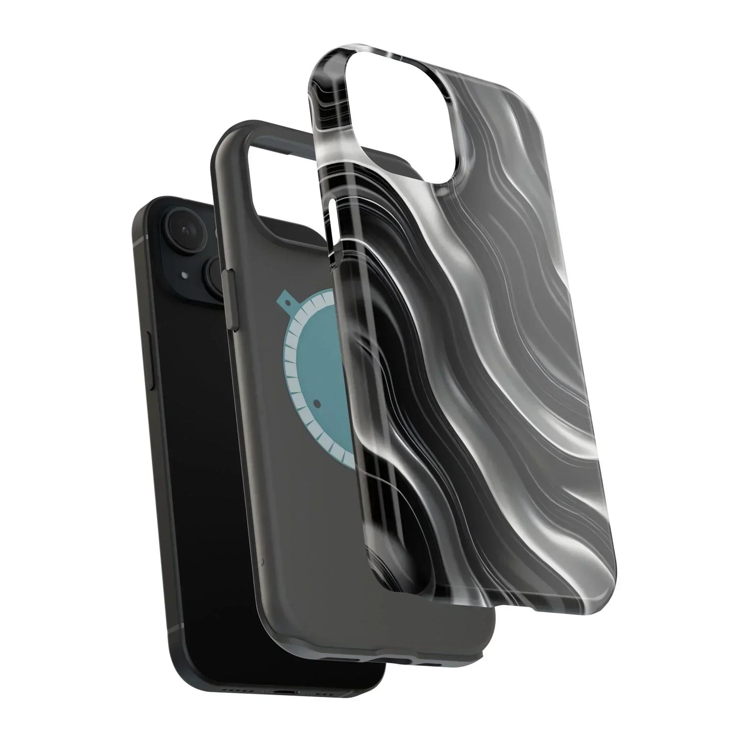 Wavy Illusion Black & Silver MagSafe® Tough Phone Case - KarArmDesign