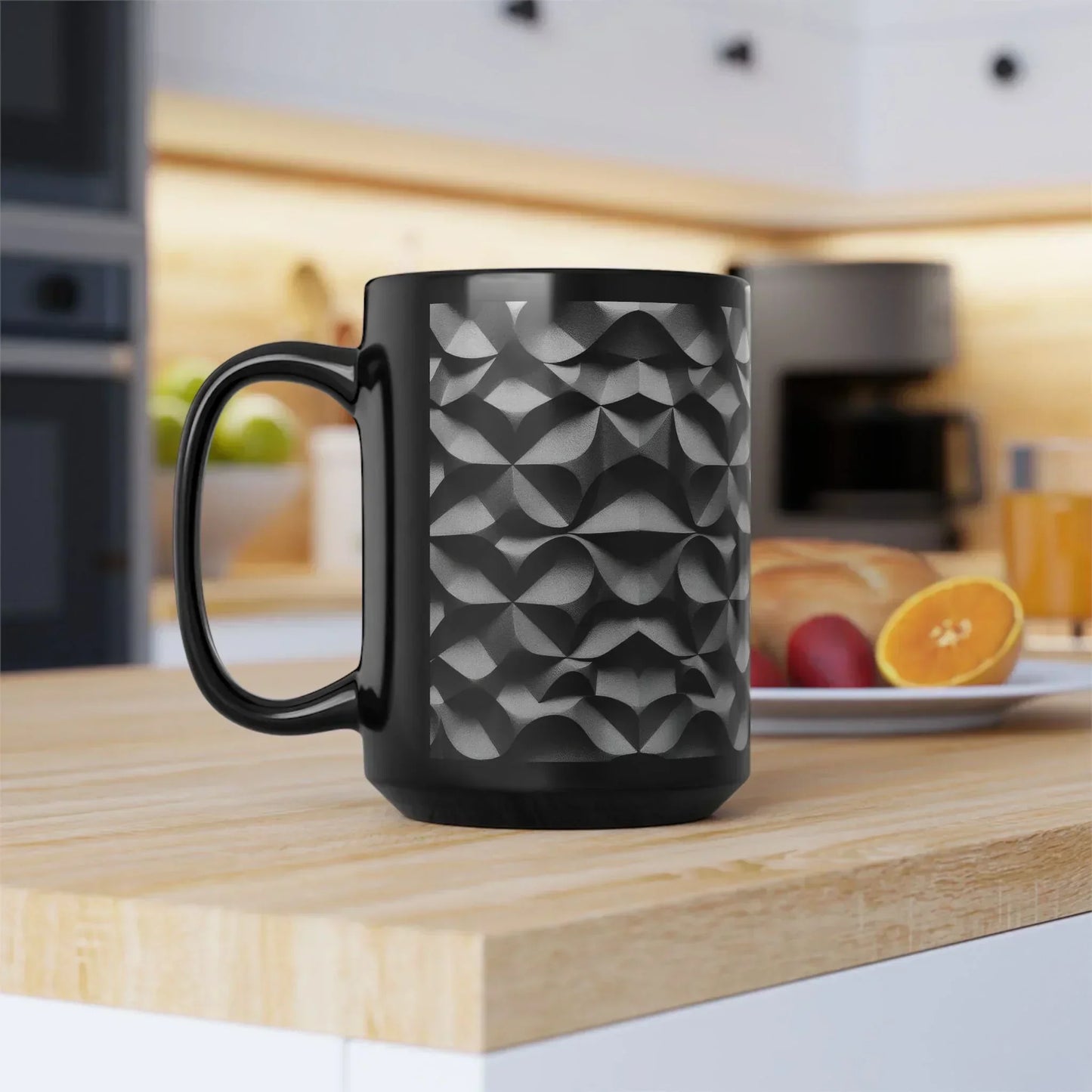 "KarArmDesign Signature Style" β Uniquely Textured Black Mug with 3D Geometric Design - KarArmDesign