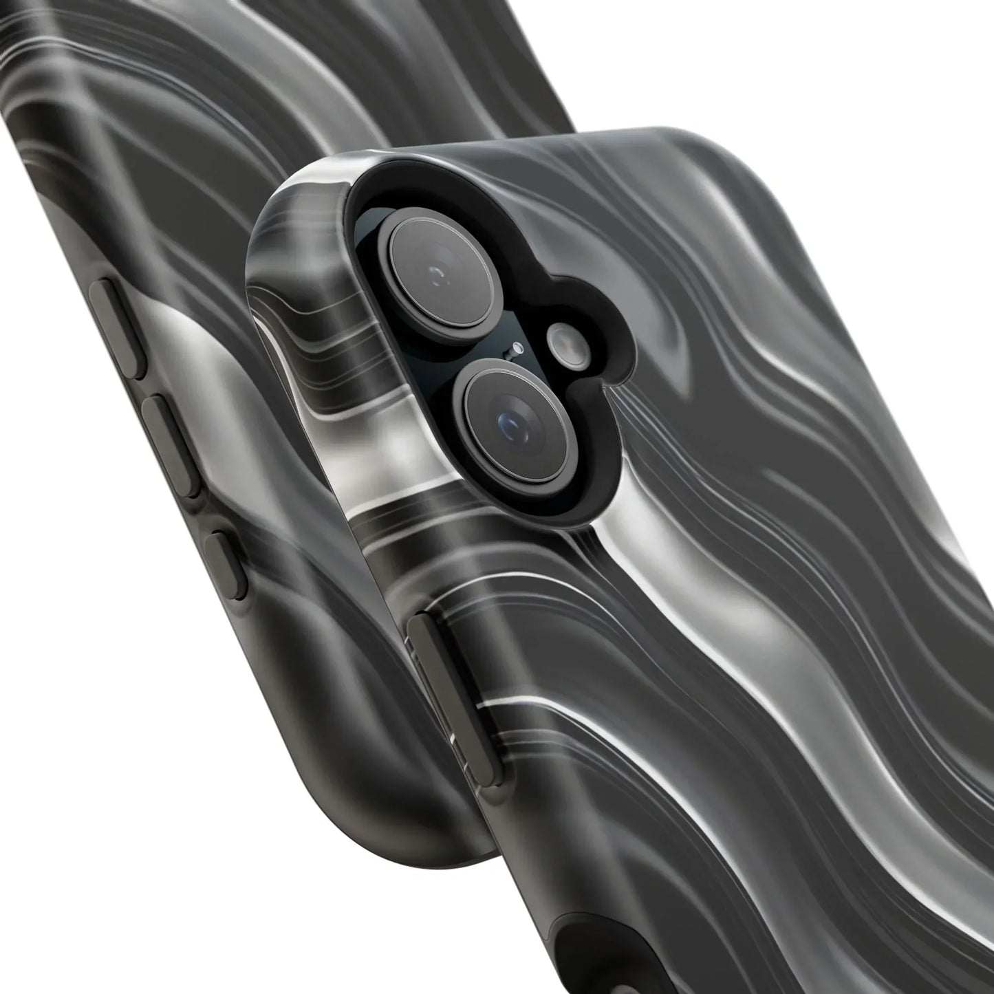 Wavy Illusion Black & Silver MagSafe® Tough Phone Case - KarArmDesign