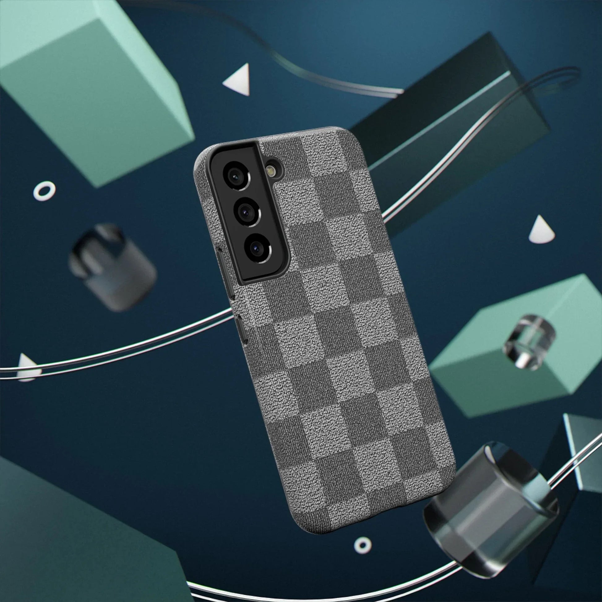 Gray Checkered Phone Case for iPhone 12-16 and Galaxy S21-S22 Models - KarArmDesign