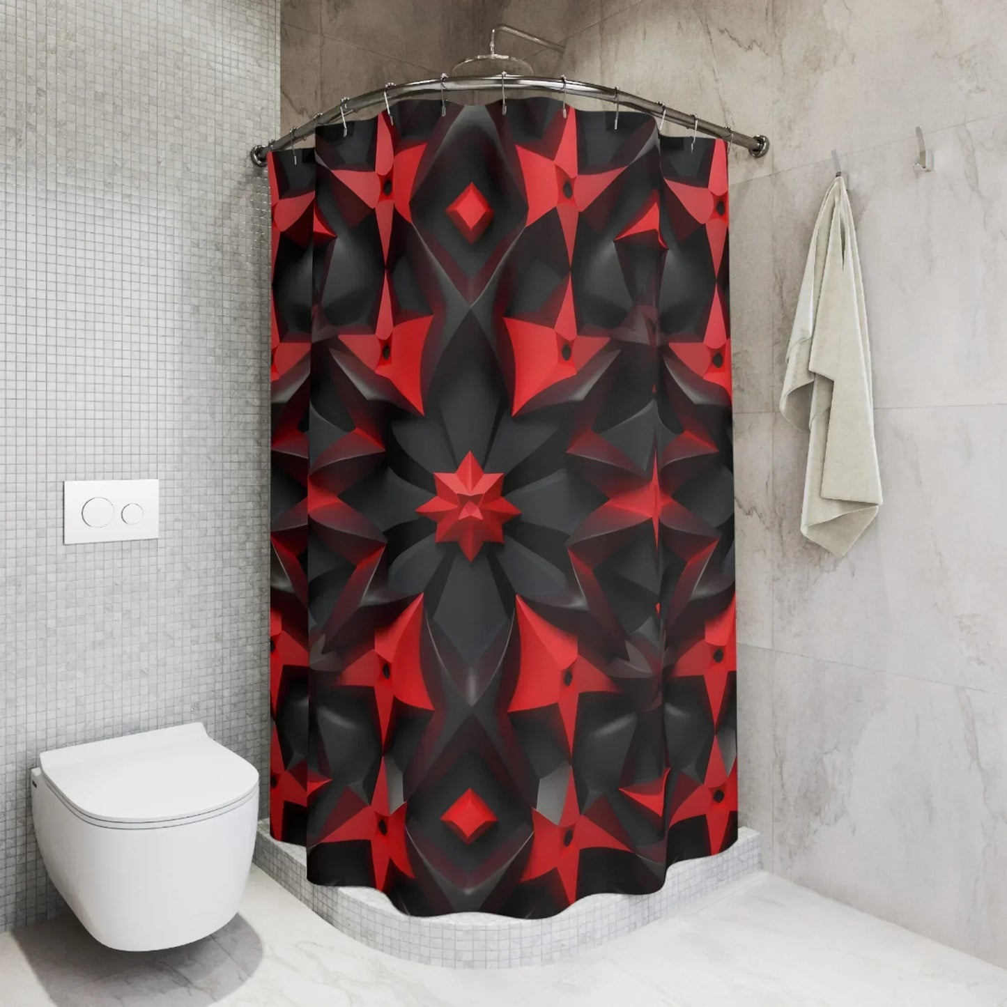 Black and Red Geometric Shower Curtain - KarArmDesign