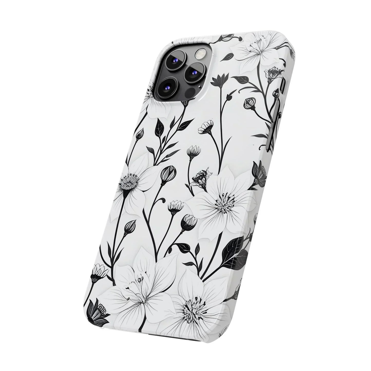 Monochrome Bloom Slim Floral Phone Case for iPhone 7-16 Models - KarArmDesign