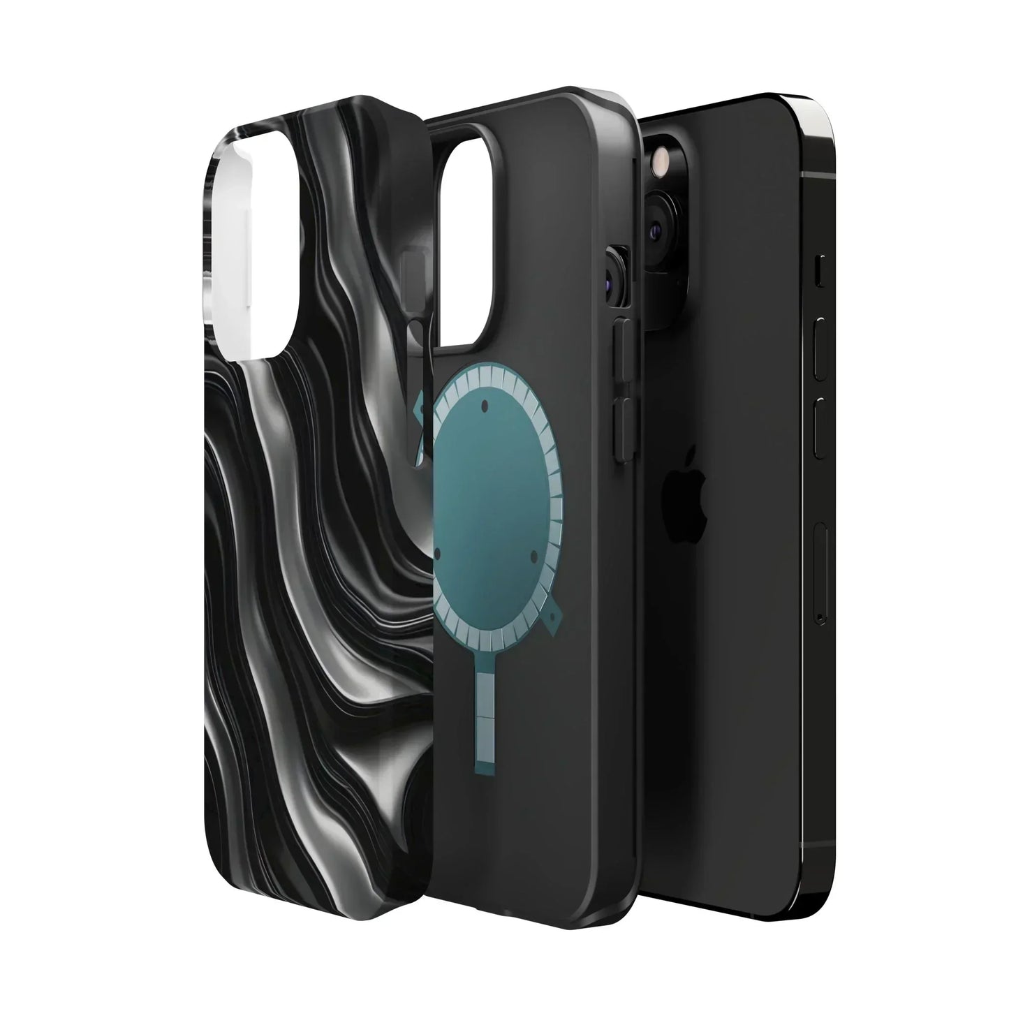 Wavy Illusion Black & Silver MagSafe® Tough Phone Case - KarArmDesign