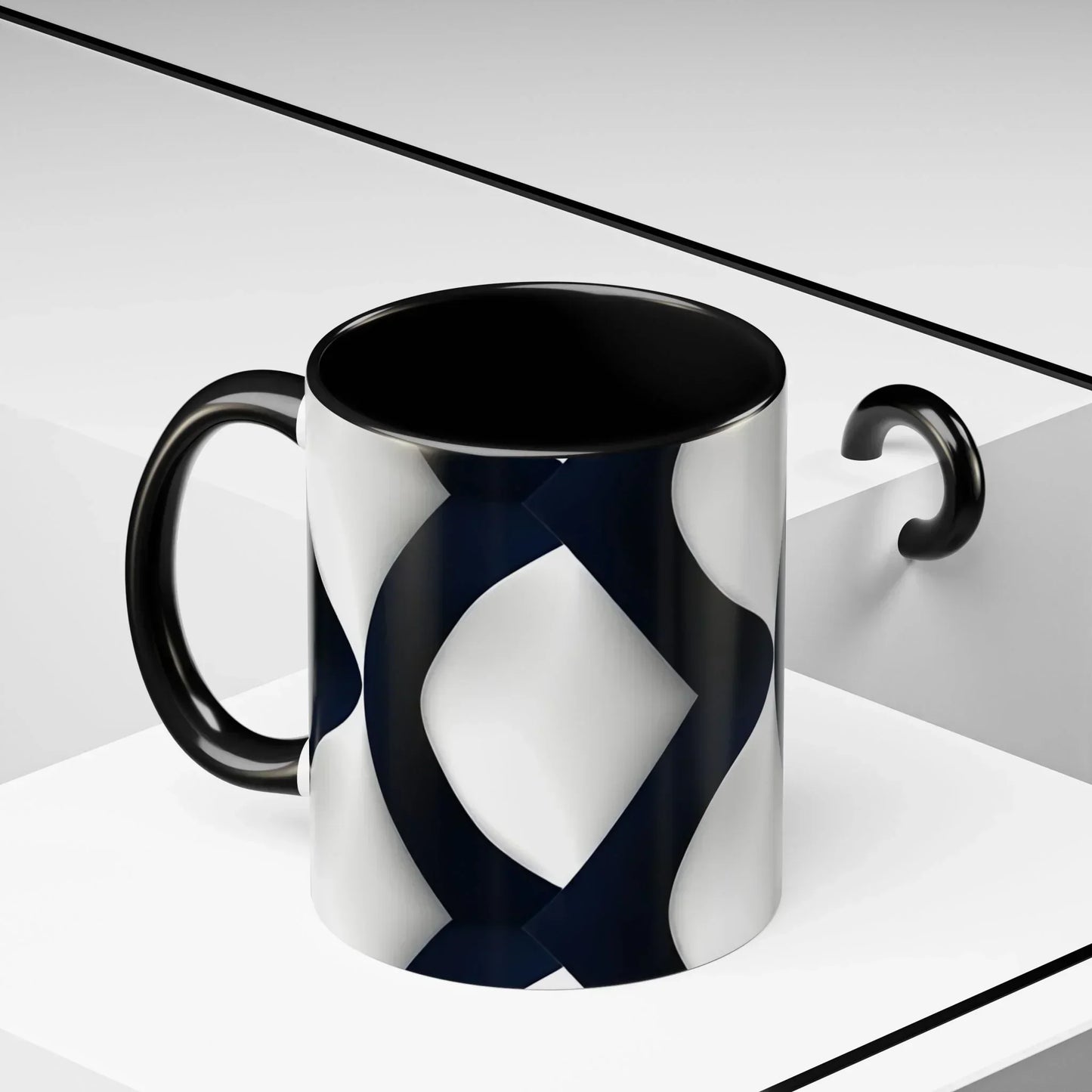 Navy Blue and White Geometric Pattern Mug with Modern Interlocking Design - KarArmDesign