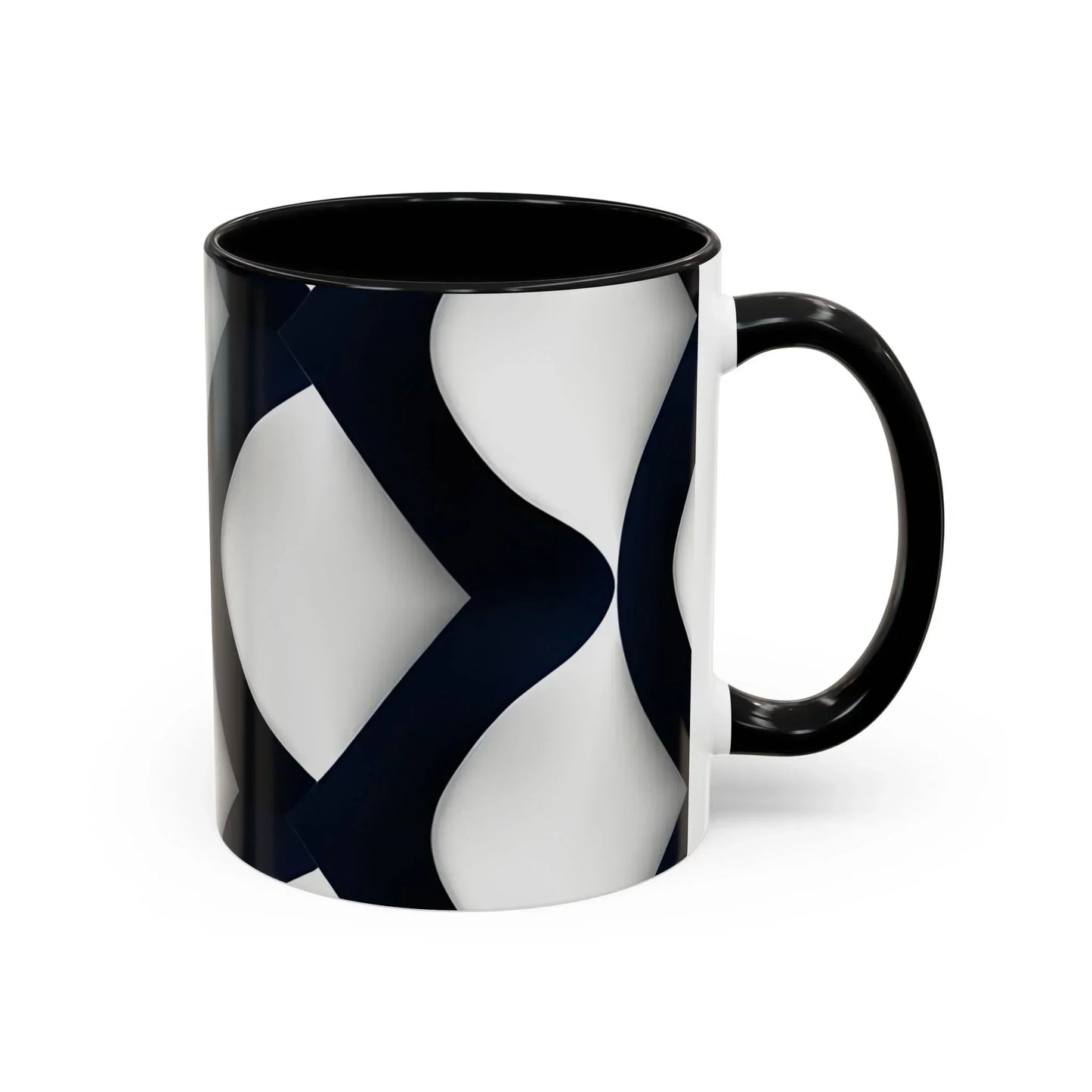 Navy Blue and White Geometric Pattern Mug with Modern Interlocking Design - KarArmDesign