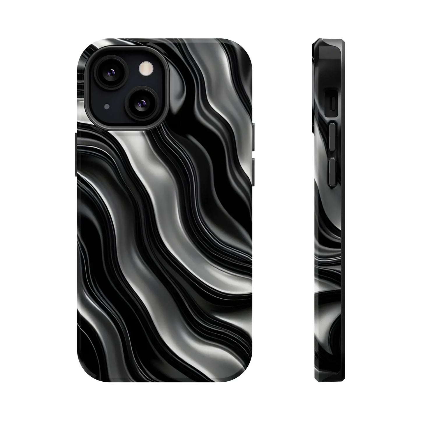Wavy Illusion Black & Silver MagSafe® Tough Phone Case - KarArmDesign