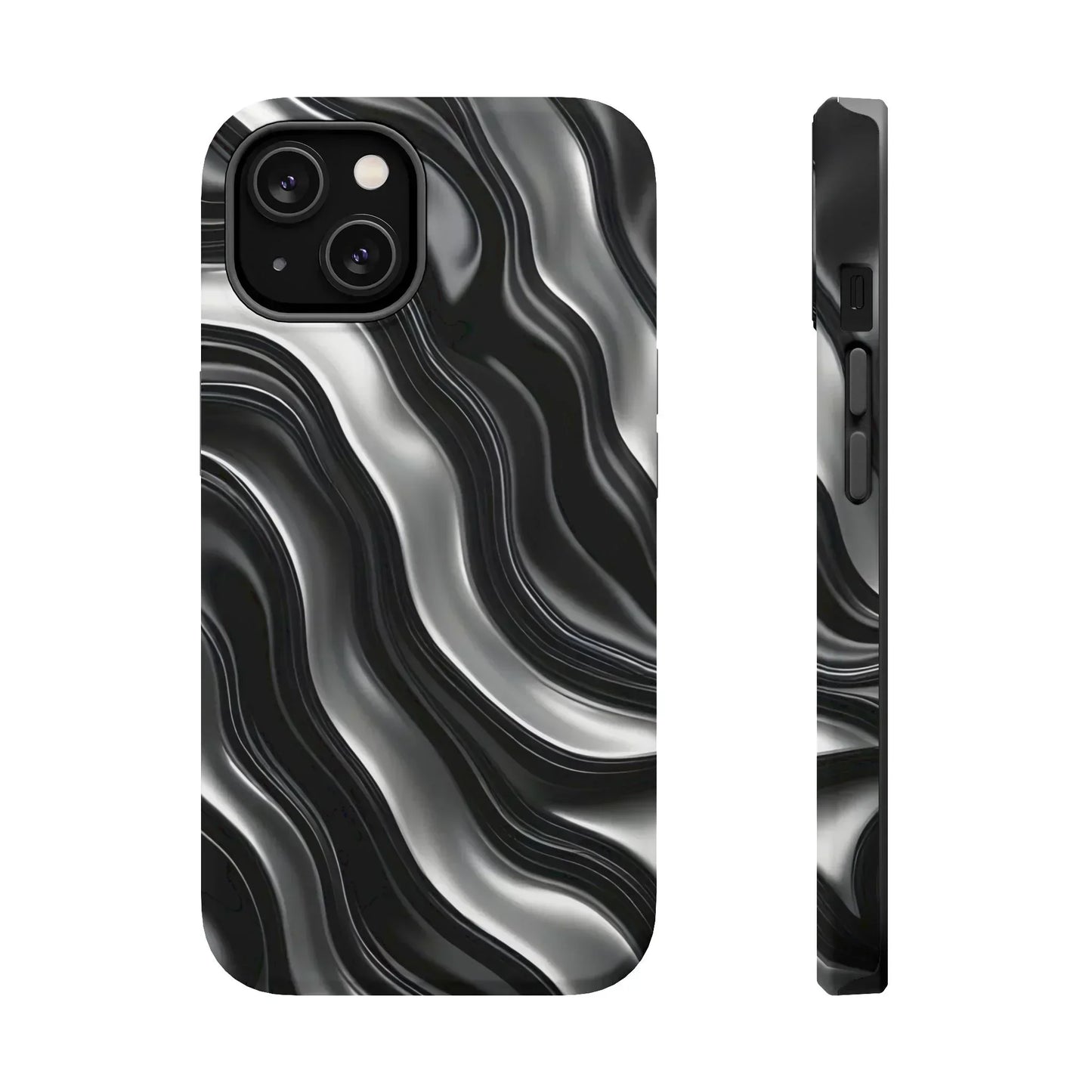 Wavy Illusion Black & Silver MagSafe® Tough Phone Case - KarArmDesign