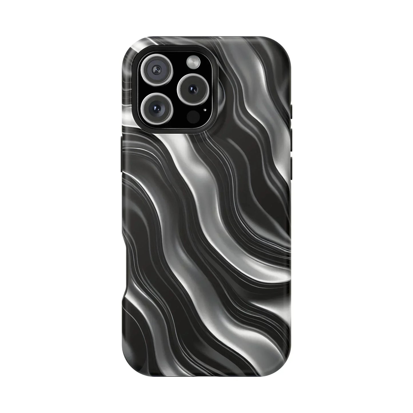 Wavy Illusion Black & Silver MagSafe® Tough Phone Case - KarArmDesign