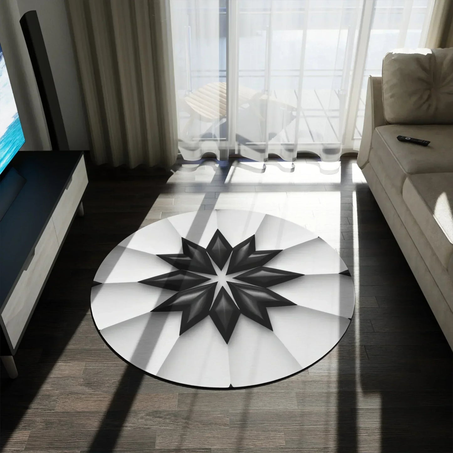 Modern Black and White Round Rug – 3D Effect for Artistic Floors - KarArmDesign