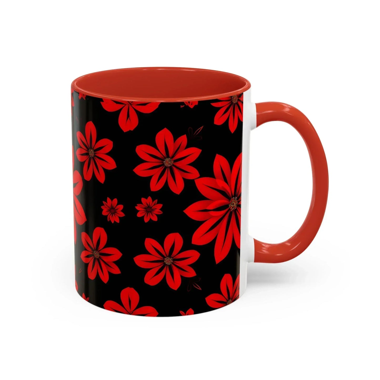Accent Red Floral Coffee Mug – 11oz & 15oz - KarArmDesign