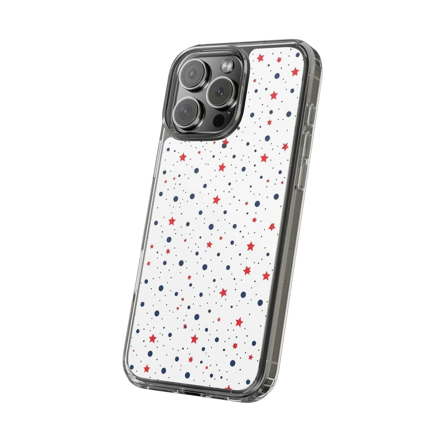 White Phone Case with Red Stars and Blue Polka Dots for iPhone and Galaxy - KarArmDesign