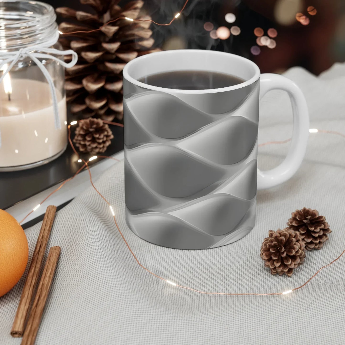 Silver Wave Geometry – Elegant Abstract Design Mug - 11oz - KarArmDesign