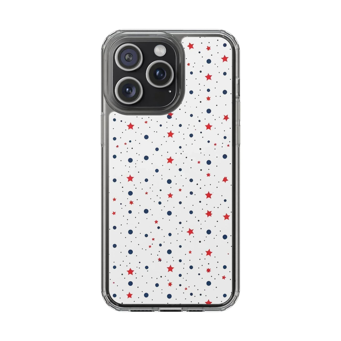White Phone Case with Red Stars and Blue Polka Dots for iPhone and Galaxy - KarArmDesign