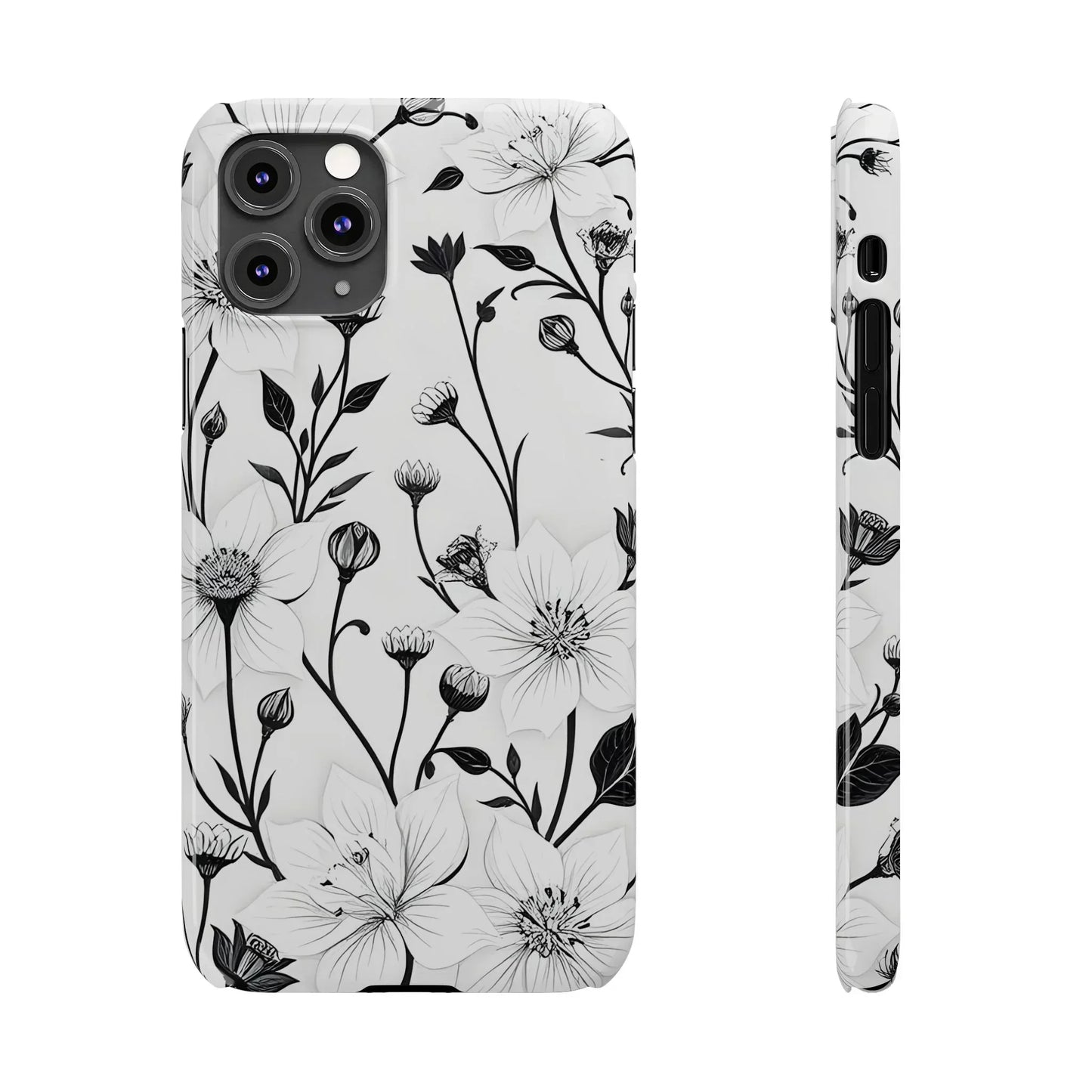 Monochrome Bloom Slim Floral Phone Case for iPhone 7-16 Models - KarArmDesign