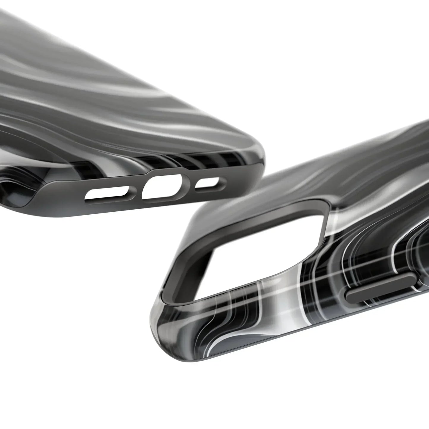 Wavy Illusion Black & Silver MagSafe® Tough Phone Case - KarArmDesign