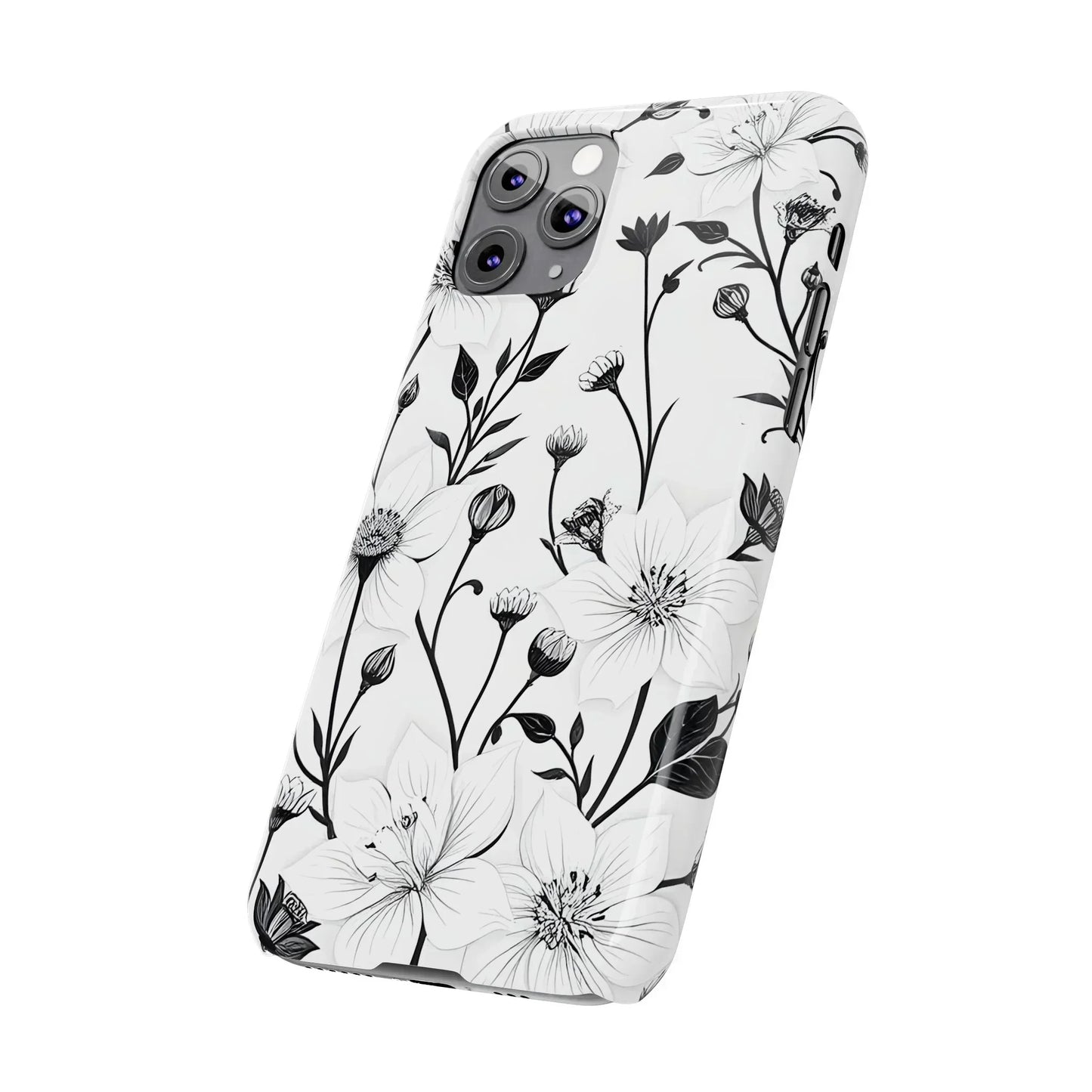 Monochrome Bloom Slim Floral Phone Case for iPhone 7-16 Models - KarArmDesign