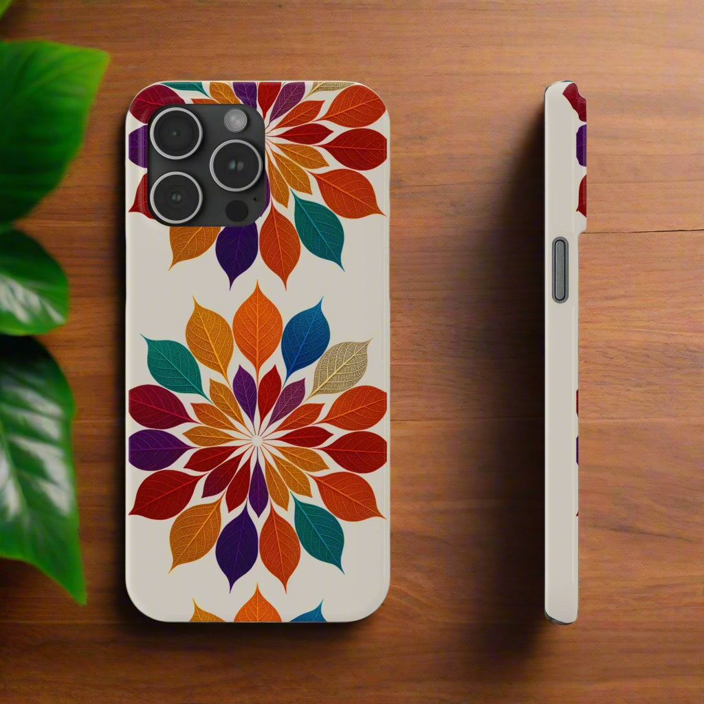 Leaf Mandala Botanical Burst Design Slim Phone Case for iPhone 7-16 Models - KarArmDesign