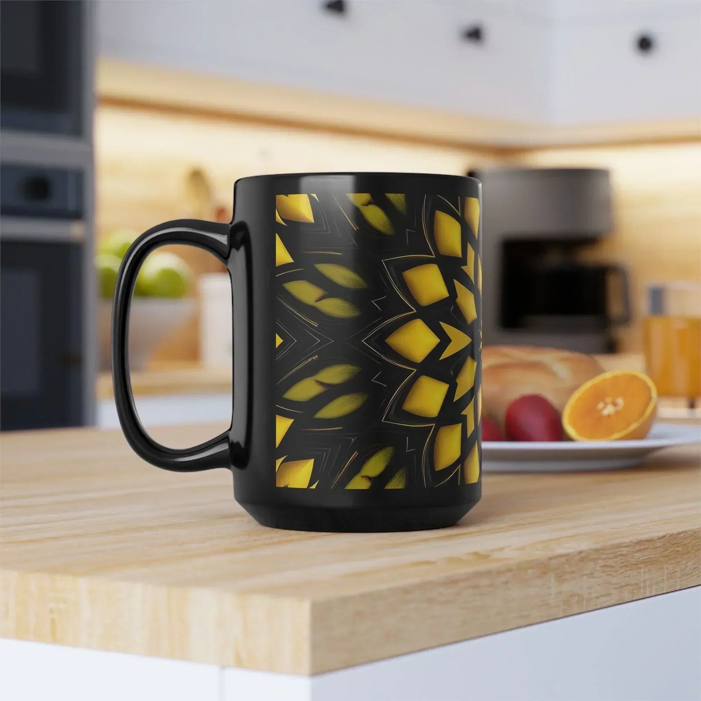 Bold Black & Yellow Geometric Modern Ceramic Mug – 15oz - KarArmDesign