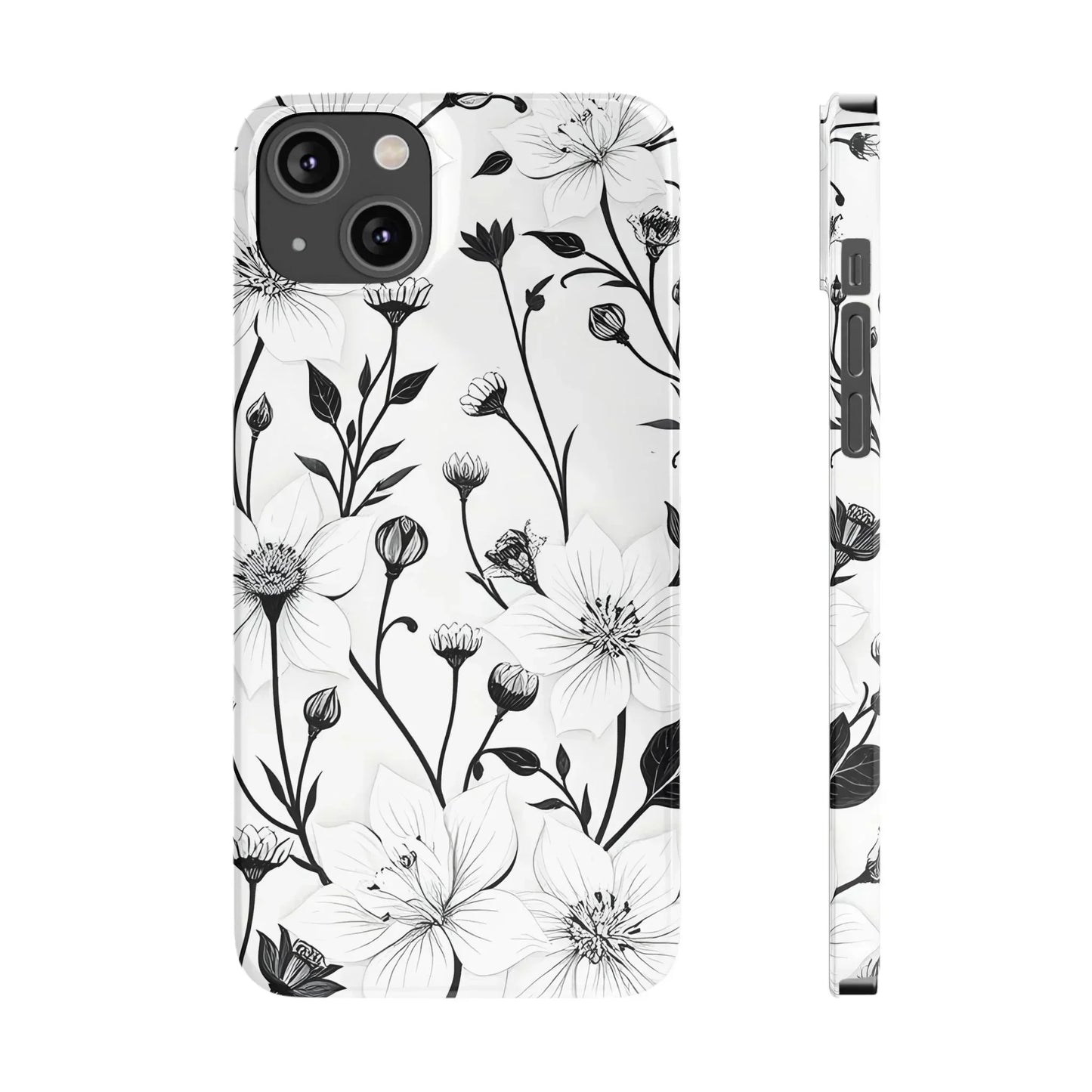 Monochrome Bloom Slim Floral Phone Case for iPhone 7-16 Models - KarArmDesign