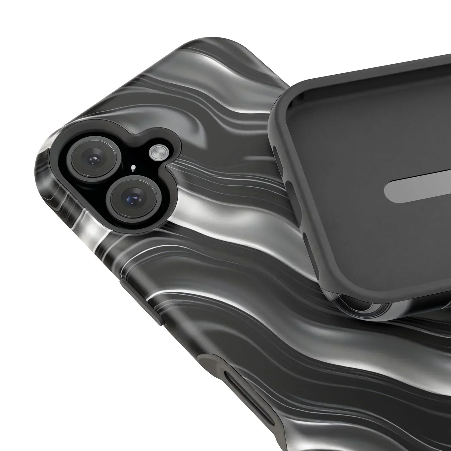 Wavy Illusion Black & Silver MagSafe® Tough Phone Case - KarArmDesign