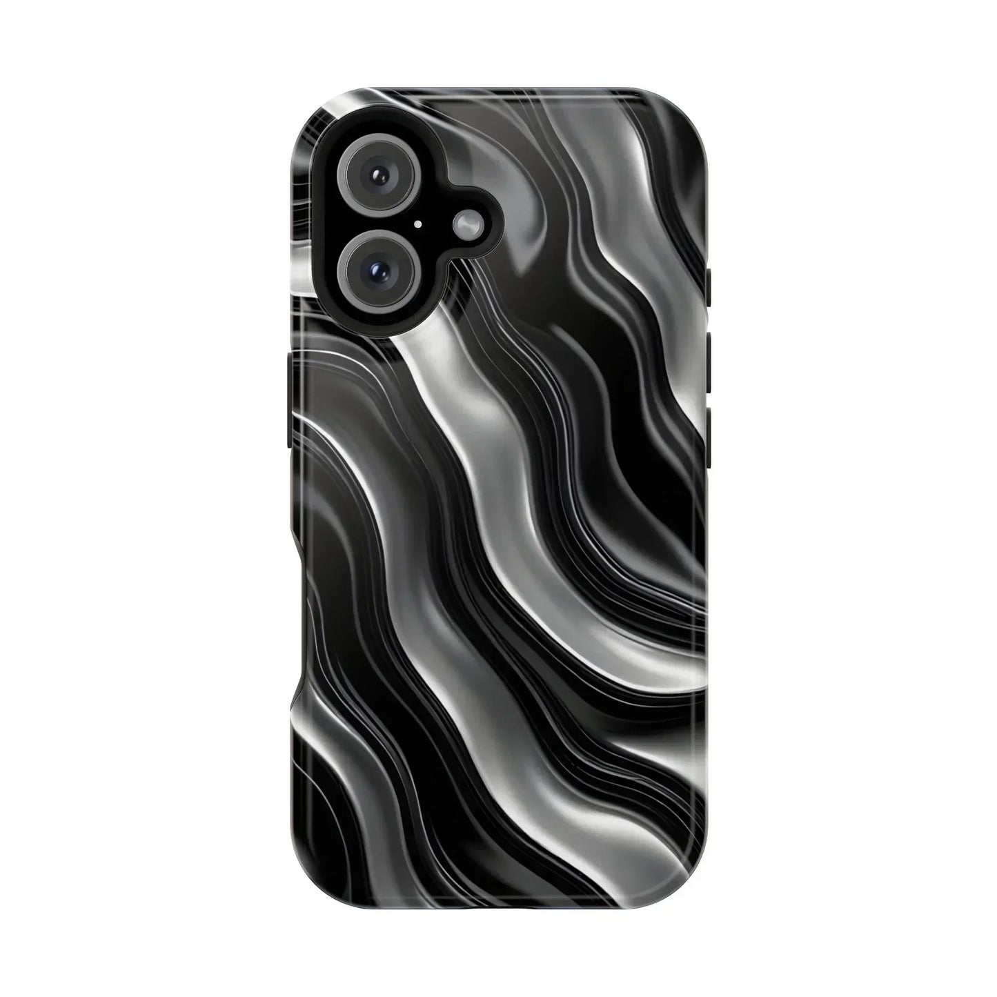 Wavy Illusion Black & Silver MagSafe® Tough Phone Case - KarArmDesign