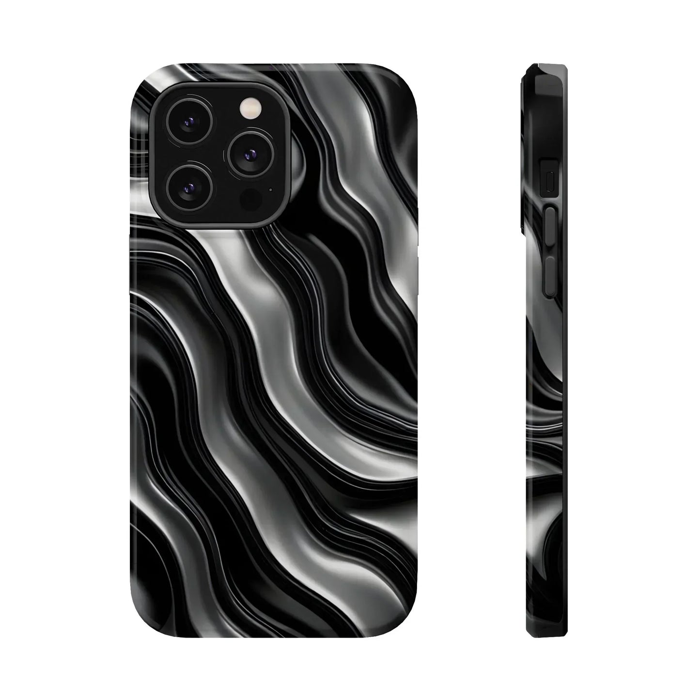 Wavy Illusion Black & Silver MagSafe® Tough Phone Case - KarArmDesign
