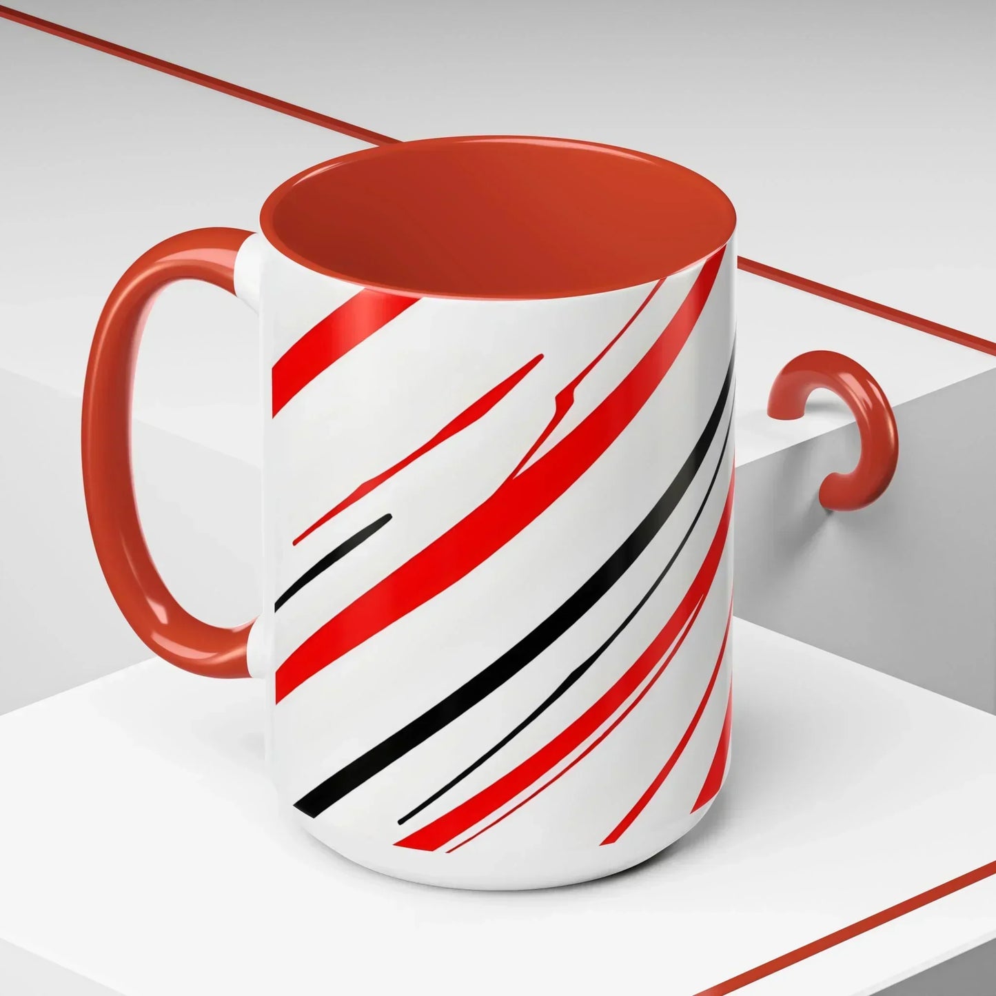 Bold Elegance – Red & Black Swirl Accent Coffee Mug - KarArmDesign