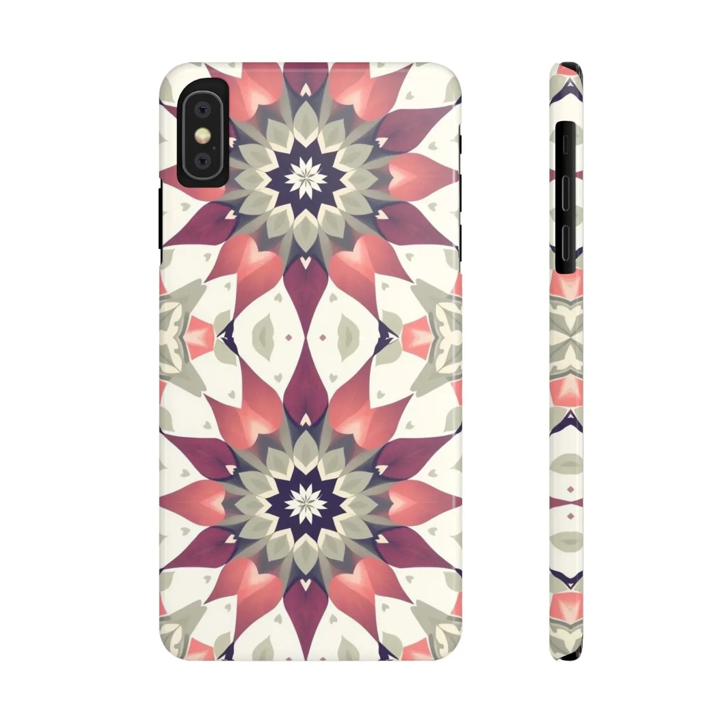 Burgundy mandala phone case for iPhone 7 to 16 Models - KarArmDesign