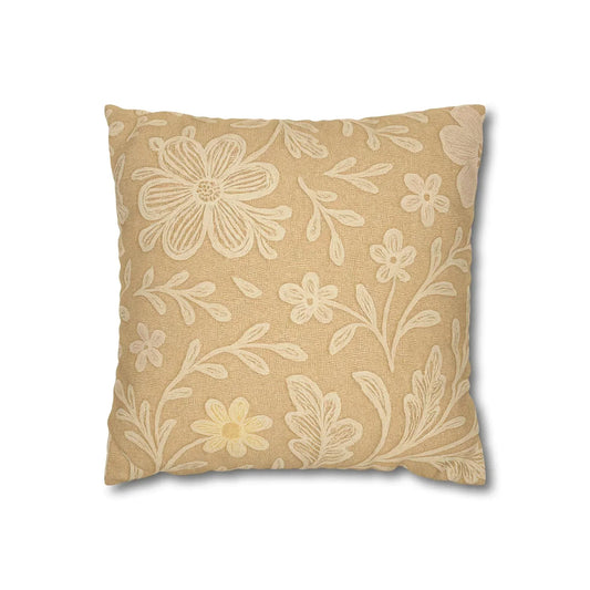 Beige Botanical Faux Suede Pillowcase - KarArmDesign