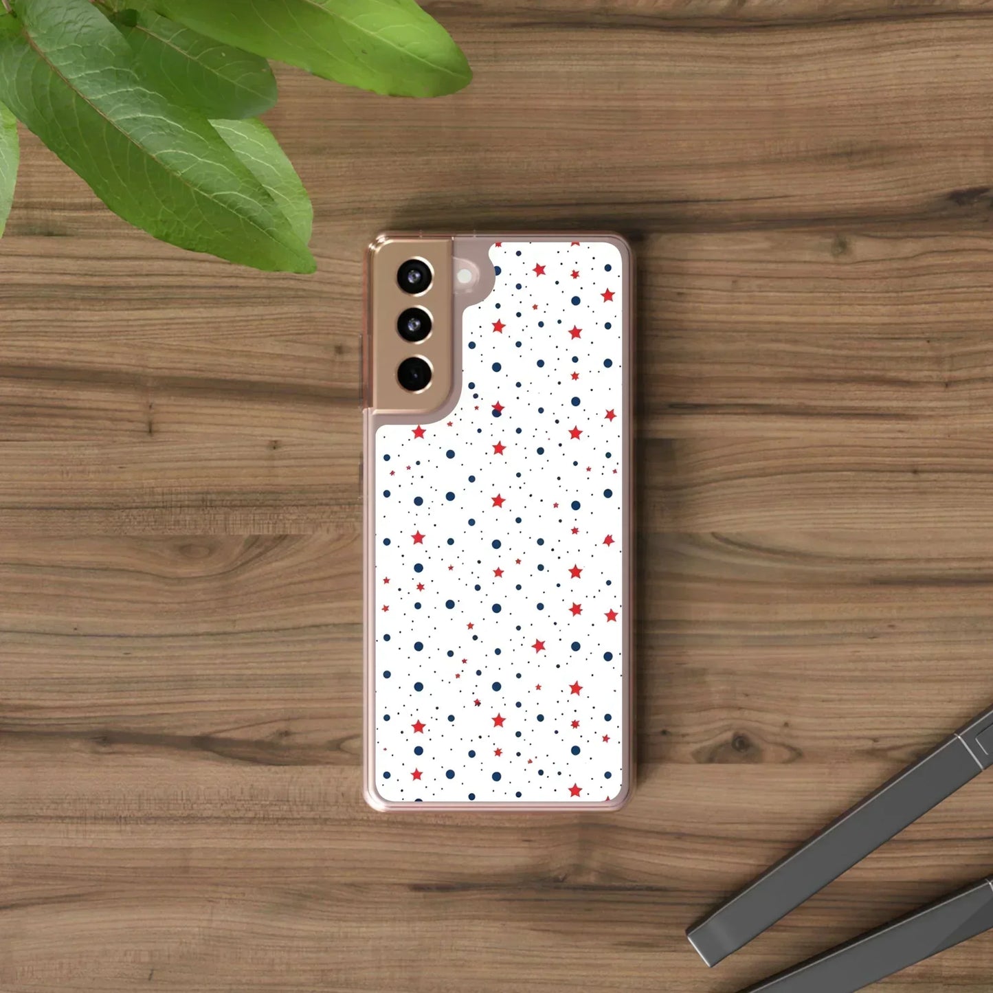 White Phone Case with Red Stars and Blue Polka Dots for iPhone and Galaxy - KarArmDesign