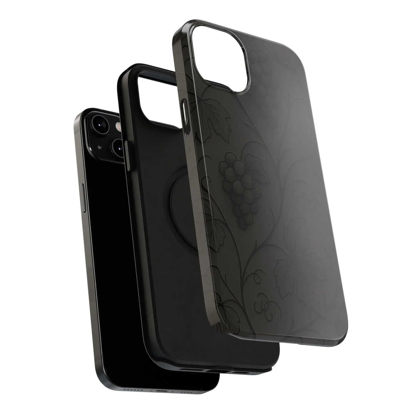 Elegant Embossed Grape Leaf Black Phone Case for iPhone and Galaxy - KarArmDesign