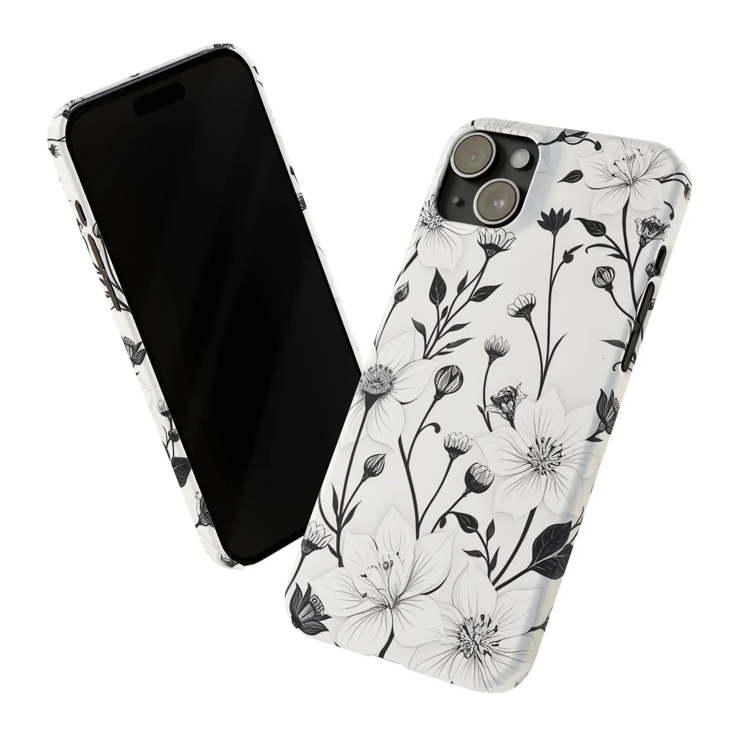 Monochrome Bloom Slim Floral Phone Case for iPhone 7-16 Models - KarArmDesign