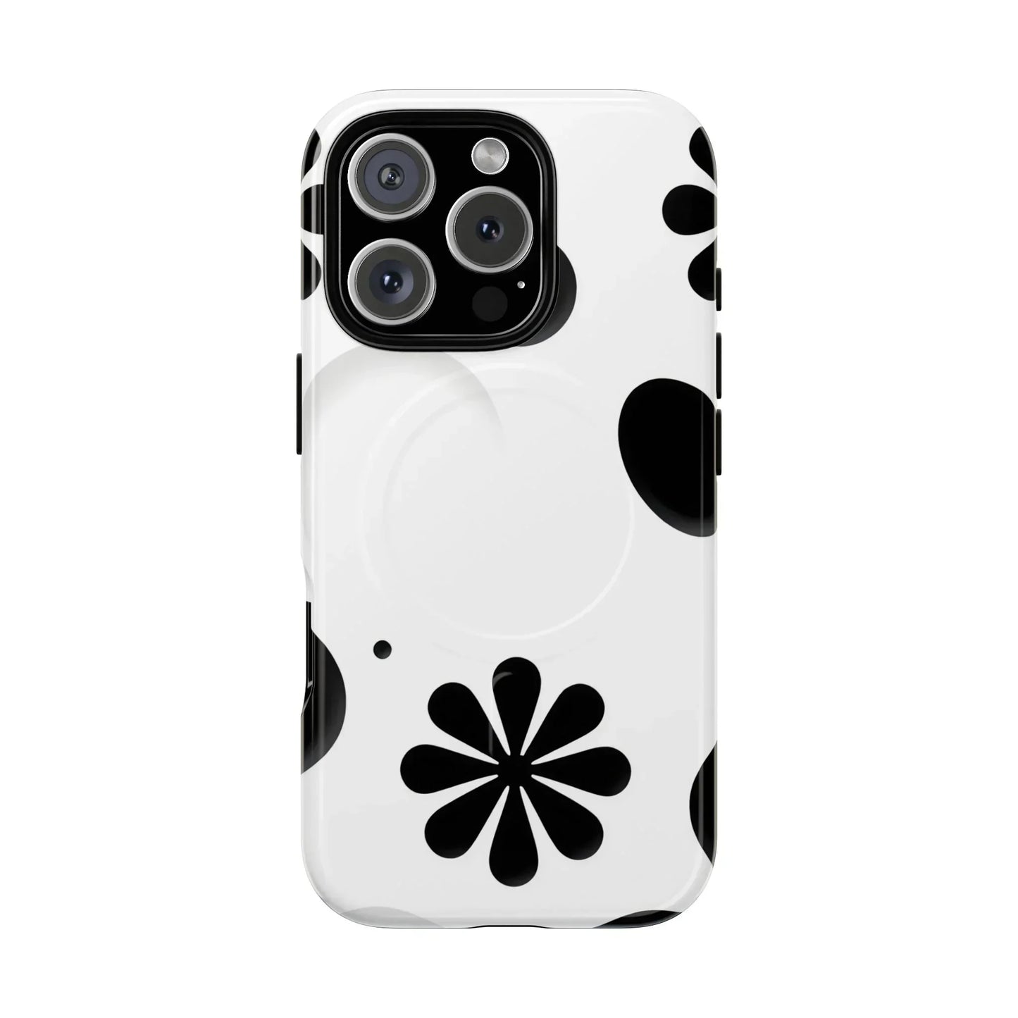 Elegant Black Floral Magnetic Phone Case for iPhone 14-16 Models - KarArmDesign