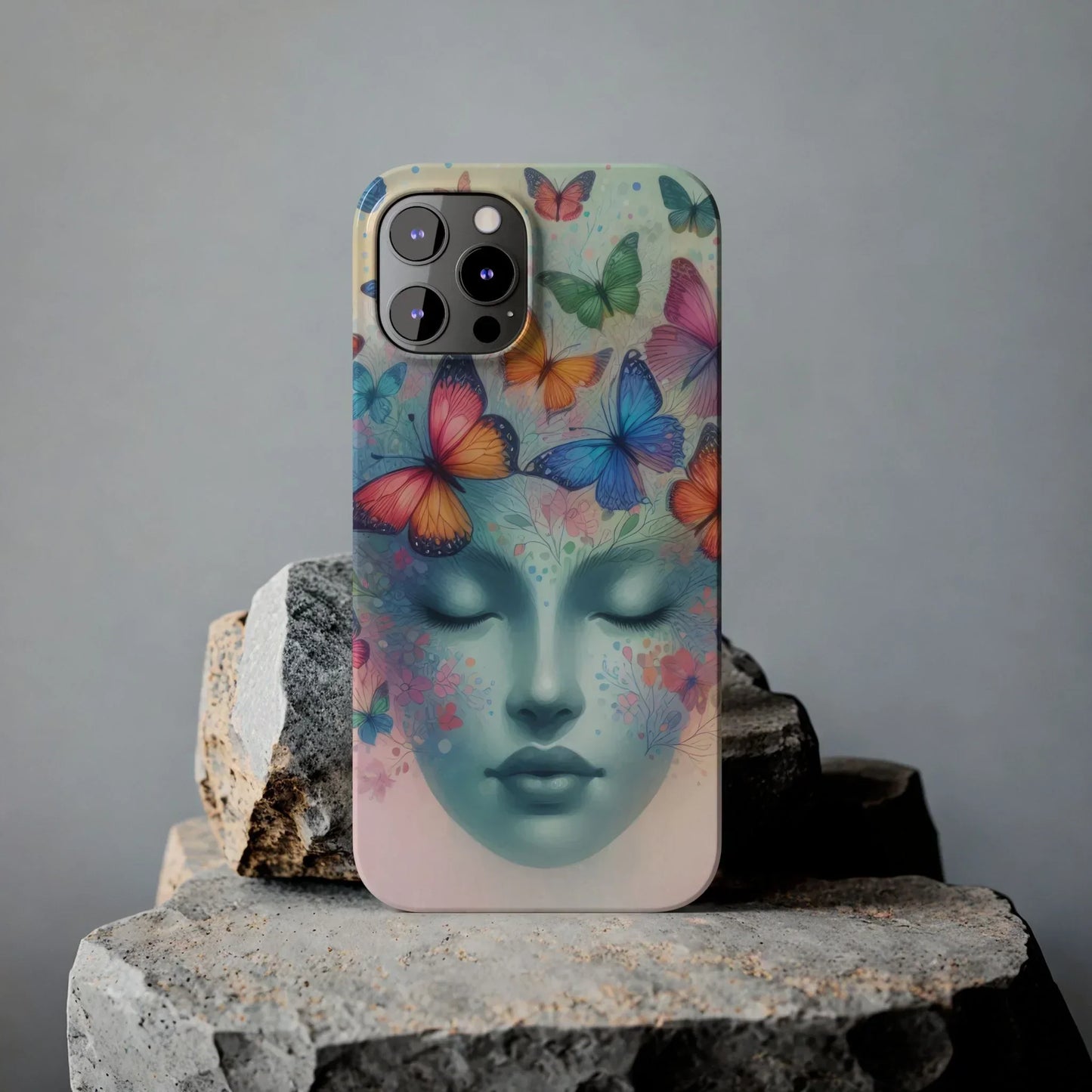Butterfly Bloom Dreamy Woman with Closed Eyes Tough Phone Case for iPhone - KarArmDesign