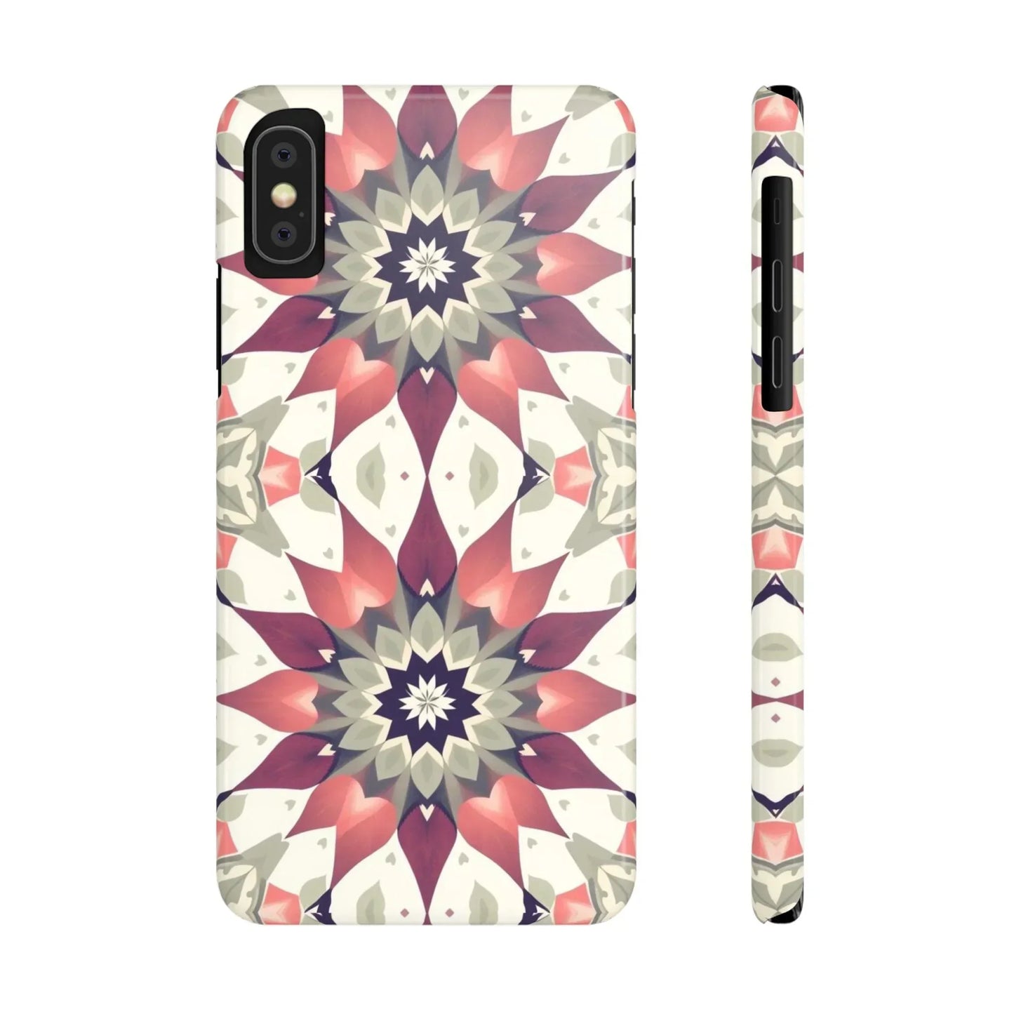 Burgundy mandala phone case for iPhone 7 to 16 Models - KarArmDesign