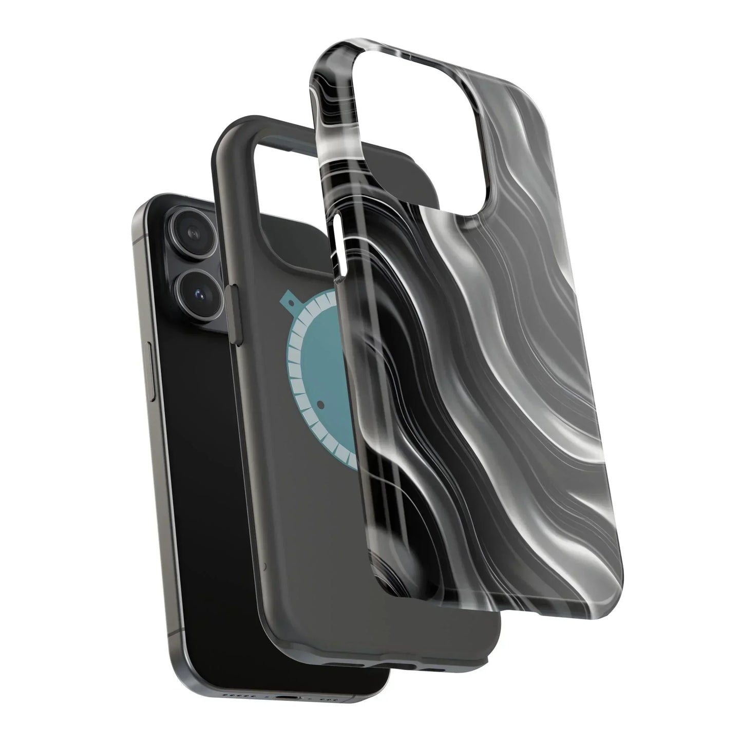 Wavy Illusion Black & Silver MagSafe® Tough Phone Case - KarArmDesign