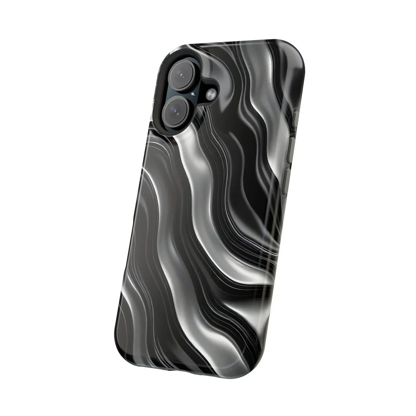 Wavy Illusion Black & Silver MagSafe® Tough Phone Case - KarArmDesign