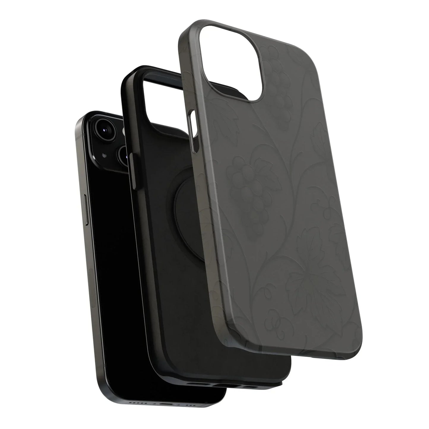 Elegant Embossed Grape Leaf Black Phone Case for iPhone and Galaxy - KarArmDesign