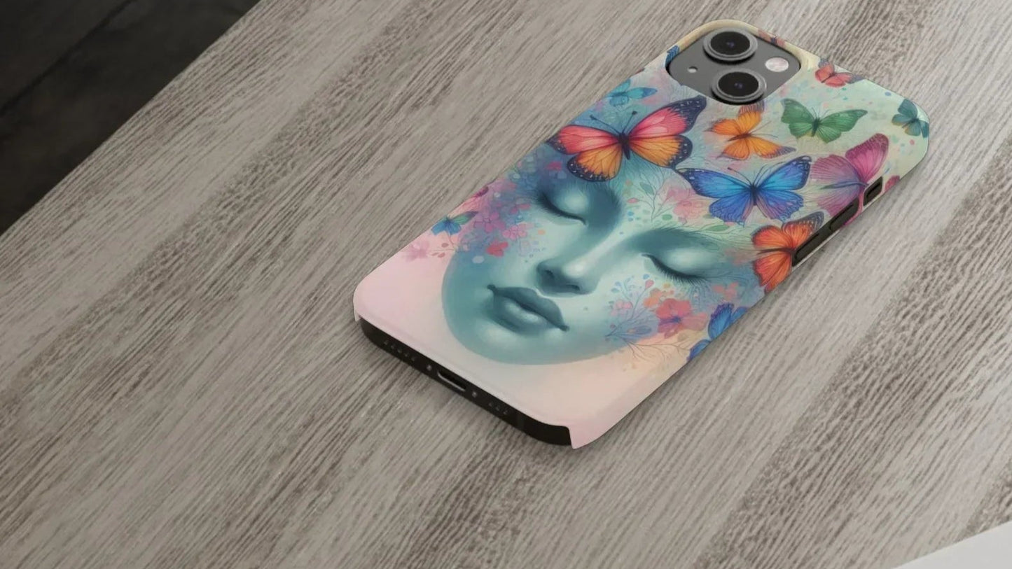 Butterfly Bloom Dreamy Woman with Closed Eyes Tough Phone Case for iPhone - KarArmDesign