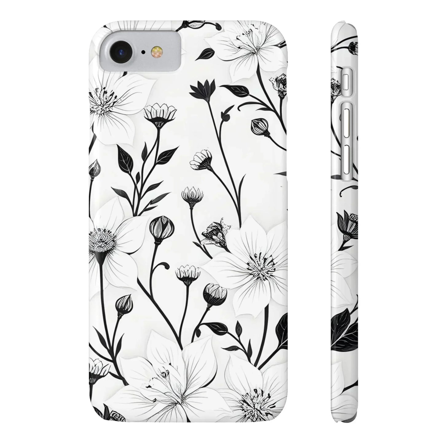Monochrome Bloom Slim Floral Phone Case for iPhone 7-16 Models - KarArmDesign