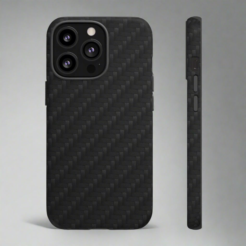 Black Carbon Phone Case Tough Case for iPhone 8-16 and Google Pixel up to 9 Models - KarArmDesign