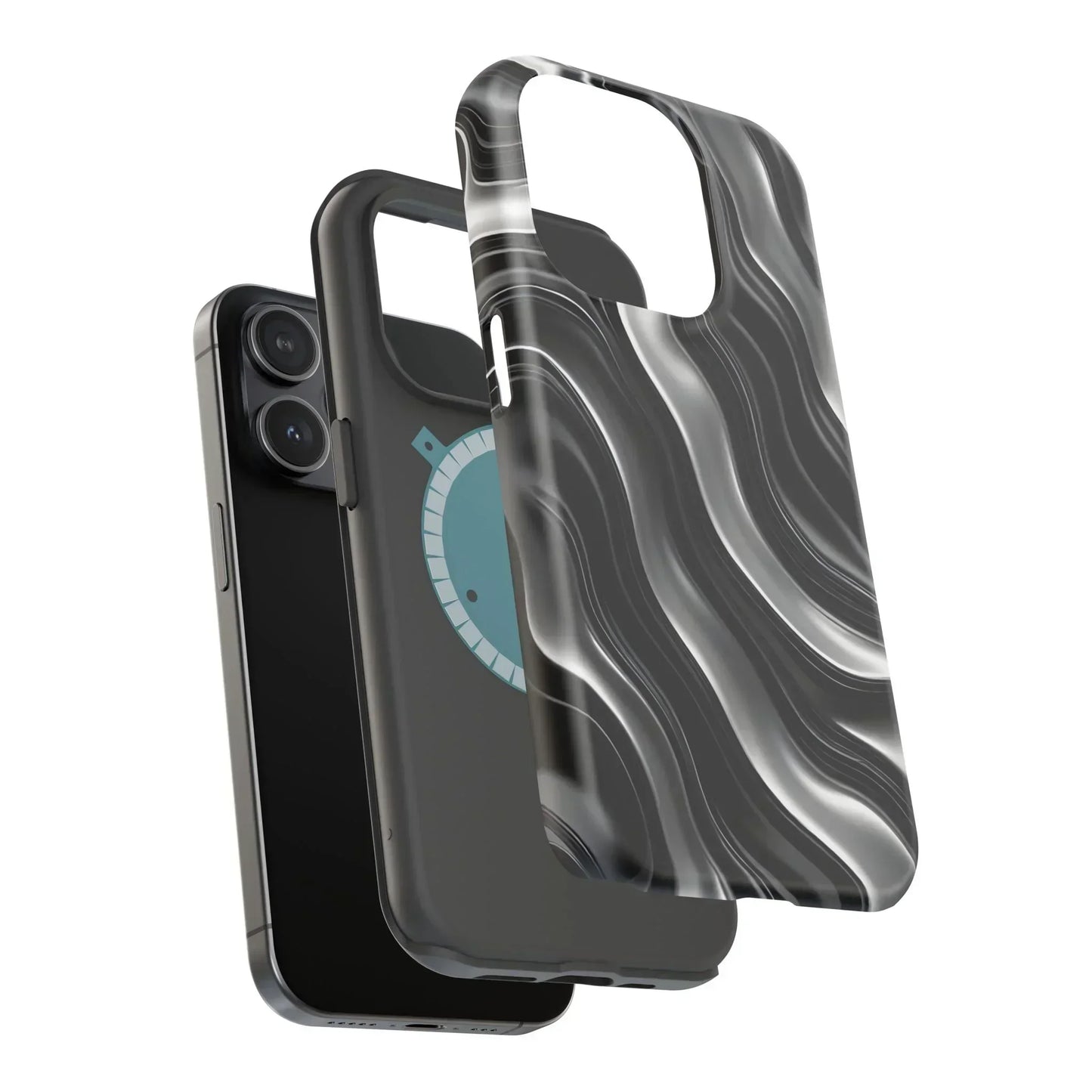 Wavy Illusion Black & Silver MagSafe® Tough Phone Case - KarArmDesign