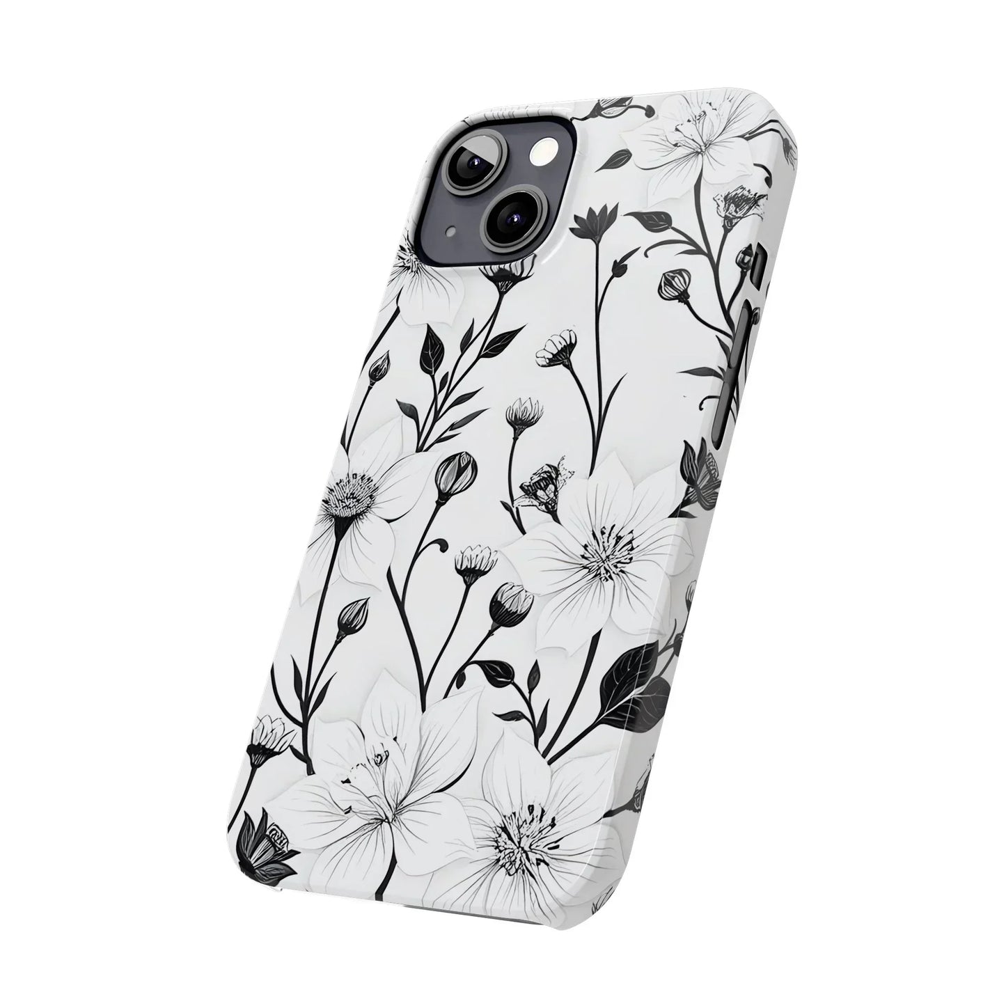 Monochrome Bloom Slim Floral Phone Case for iPhone 7-16 Models - KarArmDesign