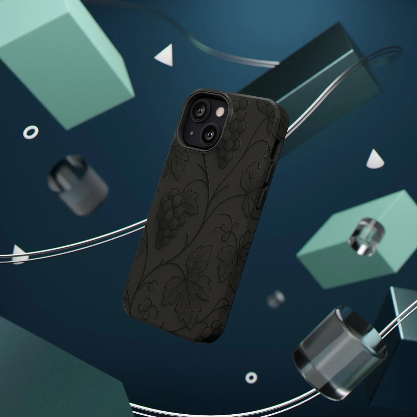 Elegant Embossed Grape Leaf Black Phone Case for iPhone and Galaxy - KarArmDesign