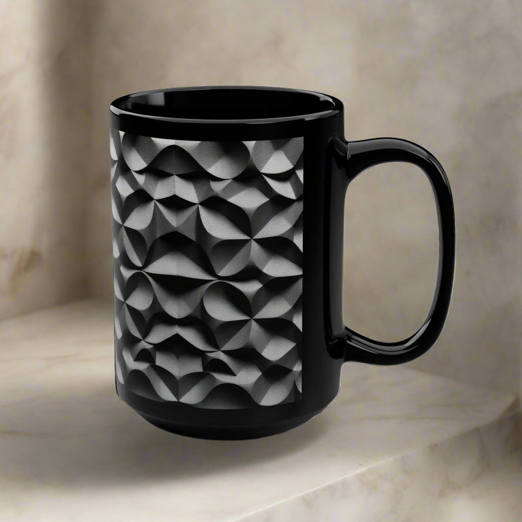 "KarArmDesign Signature Style" β Uniquely Textured Black Mug with 3D Geometric Design - KarArmDesign