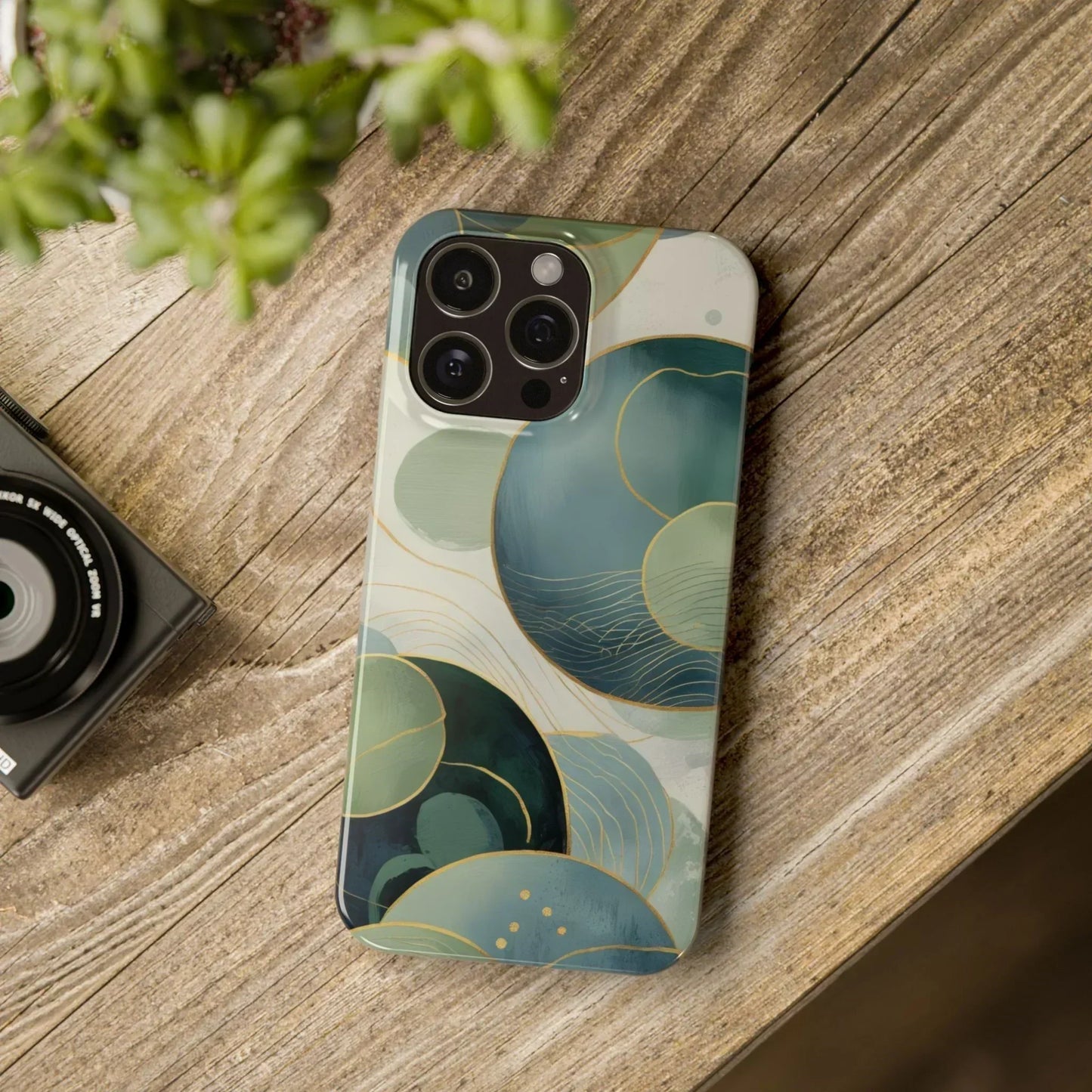 Abstract Teal Slim Phone Case for iPhone 12-16 Models - KarArmDesign